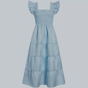 New Hill House The Ellie Nap Dress Blue/White Brocade Size S